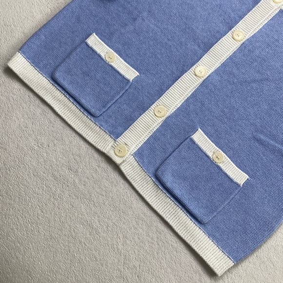 J. Crew Factory Color Tipped Knit Short Sleeve Button Up Lady Sweater Cardigan - Picture 11 of 16